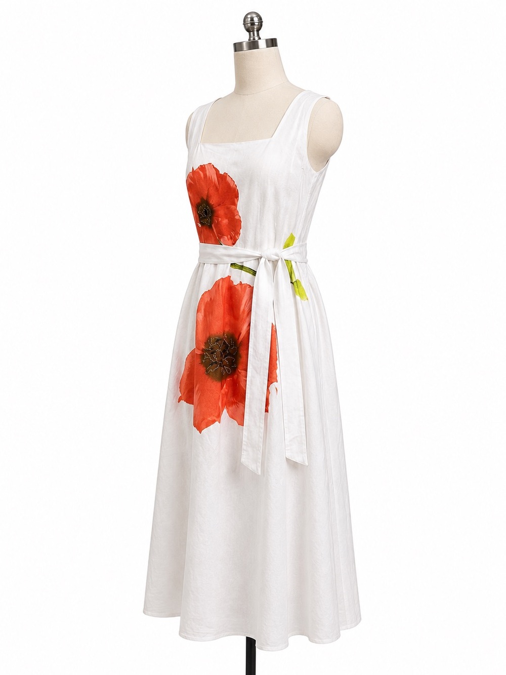 Karl Lagerfeld Paris Linen Blend Floral Midi Dress Belted Pockets White 16 NWT - Picture 5 of 16